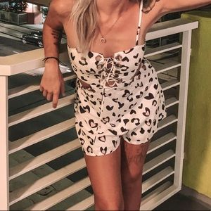 LF WHITE AND PINK HEART CHEETAH ROMPER